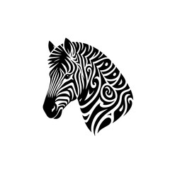 Tribal Zebra Head Illustration – Black and White Stylized Animal Design