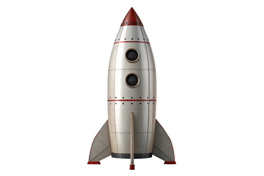Vintage space rocket isolated on transparent background ideal for retro sci-fi design elements - Powered by Adobe