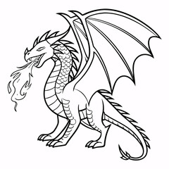 fire-dragon-natural-coloring-page--black-and-white vector illustration