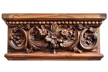 single brown ornate vintage picture frame with detailed carvings transparent background 