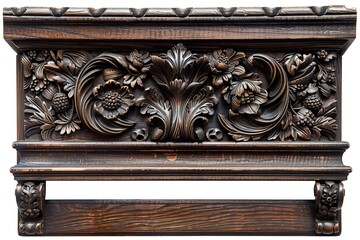 single dark brown ornate vintage picture frame with carved detailing transparent background 