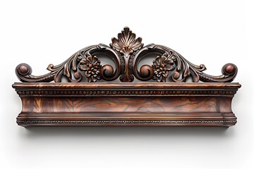 single dark brown ornate vintage picture frame with carved detailing transparent background