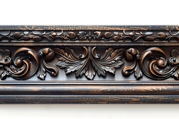 single dark brown ornate vintage picture frame with carved detailing transparent background 