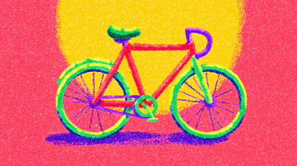 Fototapeta premium A vibrant hand-painted gouache illustration of a stylish bicycle with artistic details. This colorful artwork captures the essence of urban mobility and cycling culture in a unique handcrafted style. 