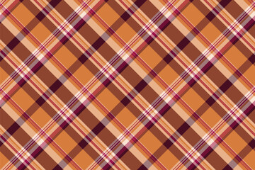 French check background tartan, couch fabric plaid texture. Individuality textile seamless vector pattern in orange and red colors.