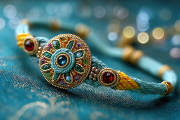 colorful rakhi on light blue background