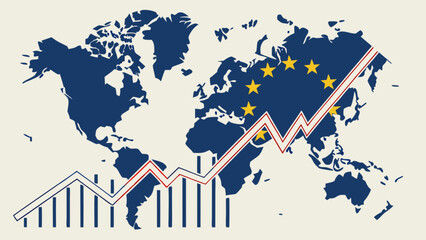Global market economic growth with eu map and stock market graph for financial business investment
