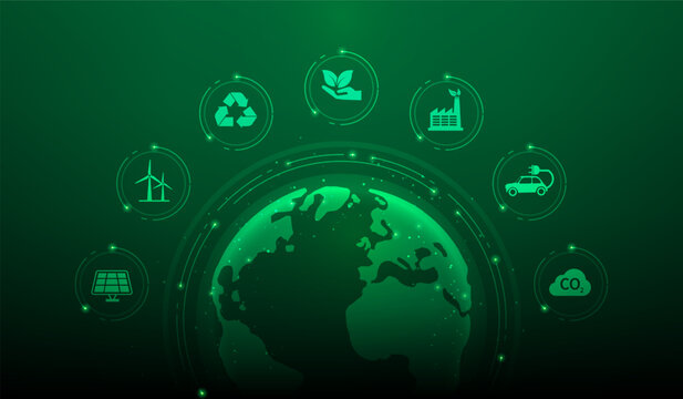 esg ecology environment and sustainable energy earth with icon background. save world green technology concept.vector illustration fantastic technology.