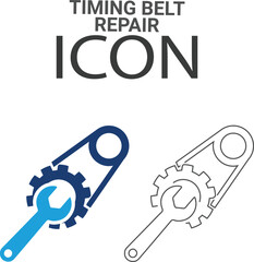 Timing belt repair Line art icons, such as turbocharger diagnostics, fuel injector, turbine, spark plug, and more. Vector illustration. Easily changes to any color.