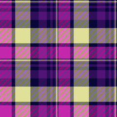 Vibrant, textured tartan pattern in shades of purple, pink, and cream. Classic design for backgrounds, textiles, fashion, or wrapping paper.