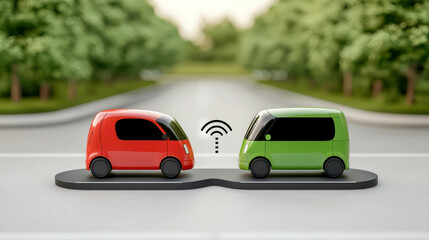 Fototapeta premium autonomous vehicles with technology and performance. autonomous vehicles with technology and sustainability. V2V and V2I Communication Enabling vehicles to share data with each other 