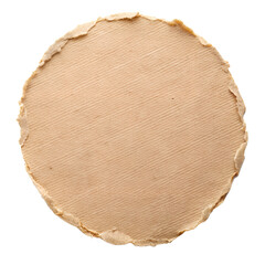 A rough, torn circle of textured brown paper isolated on a clean transparent background