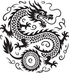 Fototapeta premium Circular Chinese Dragon Silhouette Vector Illustration for Asian Culture Art