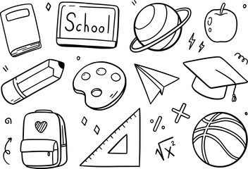 Back to school doodle background. Vector illustration. Education draw hand concept