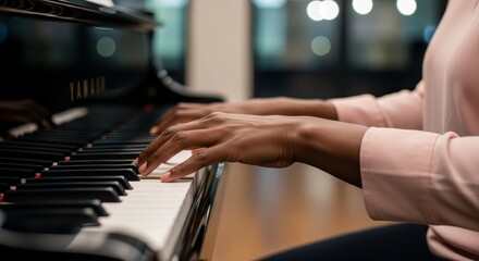 Obraz premium Close-up of Black woman playing piano