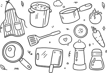 Kitchen doodle background. Vector illustration. Kitchen draw hand concept