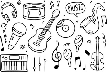 Music doodle background. Vector illustration. Musical draw hand concept