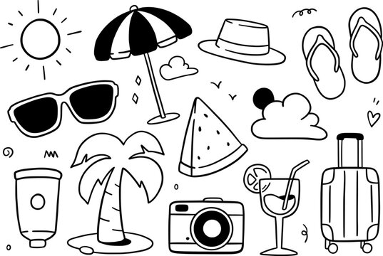Summer doodle background. Vector illustration. Travel vacation draw hand concept