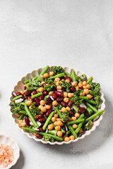 Fresh mixed salad of beans and chickpeas. The concept of vegetarian dishes rich in vegetable protein