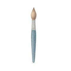 Vector watercolor-style paintbrush with blue handle and soft bristles. Perfect for art-related designs, school supplies, creative projects, artistic themes.