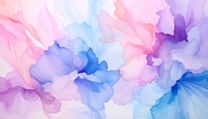 Obraz premium Abstract floral design in pastel colors. Soft, flowing shapes resembling petals in shades of pink, purple, blue, and light orange