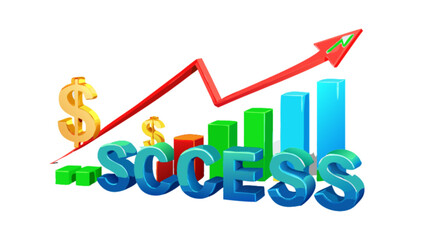 Financial success chart with upward trend arrow and dollar signs for business growth and investment planning