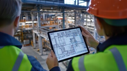 Architect Discussing BIM Model on Tablet at Construction Site