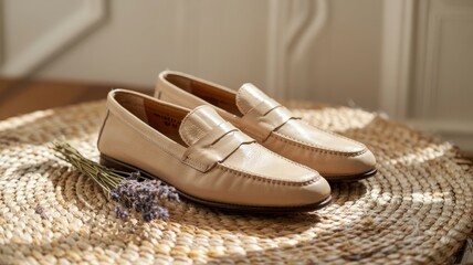 Cream Leather Loafers with Lavender leather shoes cream colored