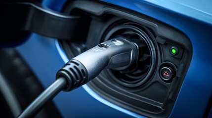 Close-up of a car charging cable plugged in