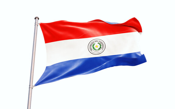 Paraguay national flag waving isolated on white background with clipping path.