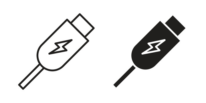 USB type c icons in trendy linear style vector. Vector illustration