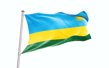 Rwanda national flag waving isolated on white background with clipping path.