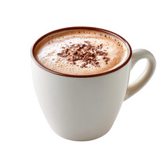 Obraz premium Warm coffee in a ceramic mug with creamy froth and cocoa garnish, perfect for relaxing moments, on transparent background