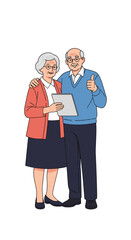 Elderly couple engaged with digital tablet together sharing knowledge and enjoying technology