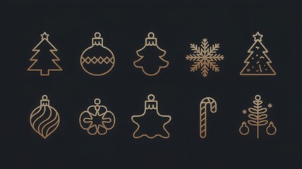 Golden Christmas Icons Set Dark Background image