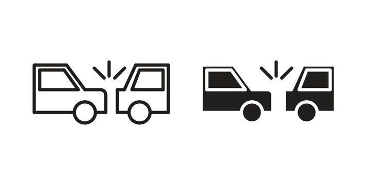 Rear end collision icons in trendy linear style vector. Vector illustration