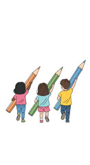 Fototapeta premium Children carrying large colorful pencils symbolizing creativity and education for young minds