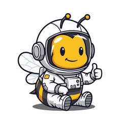 An illustration features a cartoon bee wearing a white astronaut suit