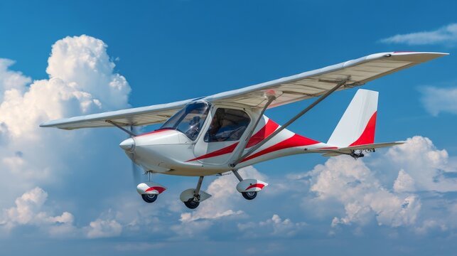 Sleek ultralight aircraft soaring in a clear blue sky