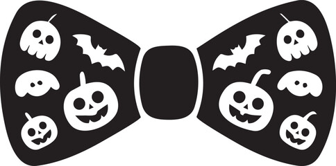 Halloween bat and pumpkin decorated bowtie silhouette vector illustration. 