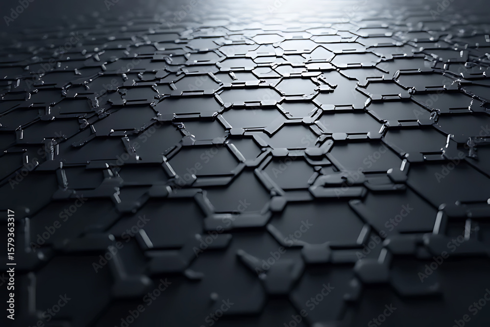 Aufkleber abstract dark gray hexagonal pattern with glossy surface and geometric shapes creating a futuristic 