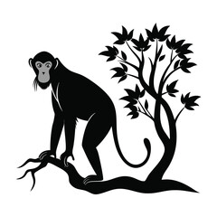 Proboscis Monkey on Tree Silhouette Vector Icon