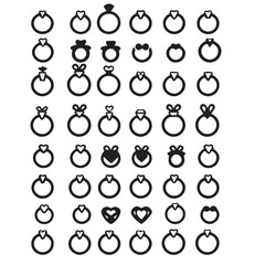 Collection of black ring icons with various gemstone shapes and bows