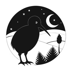 Kiwi Bird Night Silhouette Vector Icon