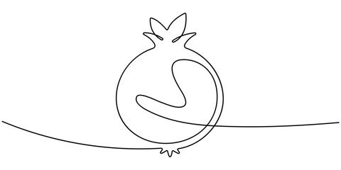 Fototapeta premium Continuous linear drawing of pomegranate. One line drawing garnet. Pomegranate in one line style. Vector illustration, Pomegranate in Continuous single one line drawing. One line drawing of fruit.