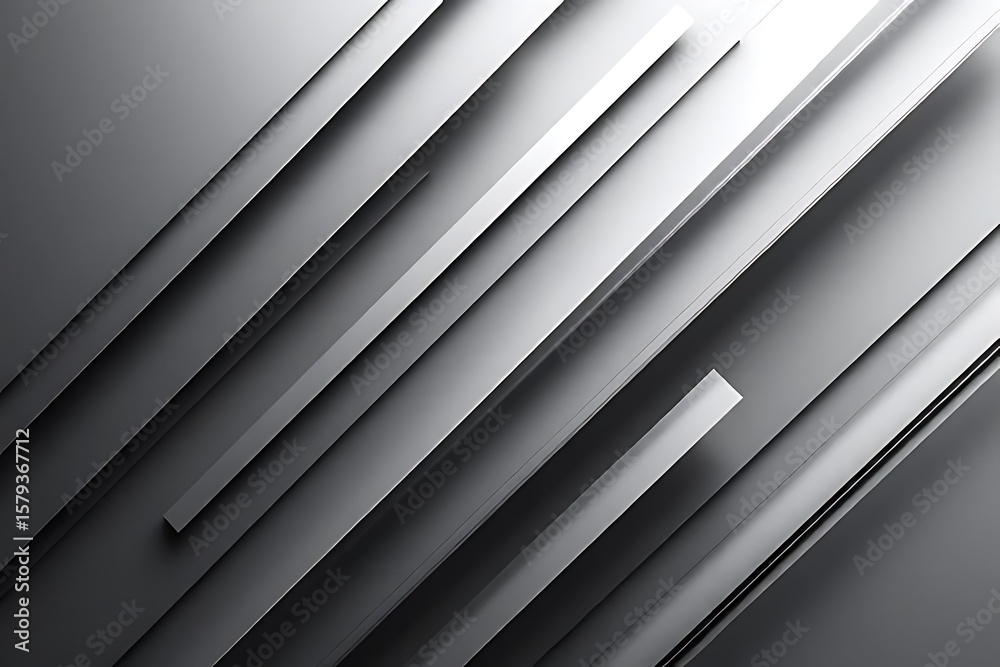 Poster diagonal arrangement of gray and white rectangular shapes with varying shades and shadows creating a