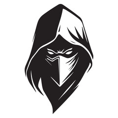 Ninja Head Logo Line Art Vector Illustration