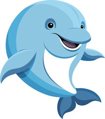 Fototapeta premium Adorable Cartoon Dolphin, Happy Aquatic Mammal, Smiling Ocean Creature, Blue Marine Animal Illustration