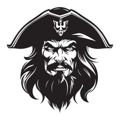 Pirate Head Logo Illustration Monochrome Art