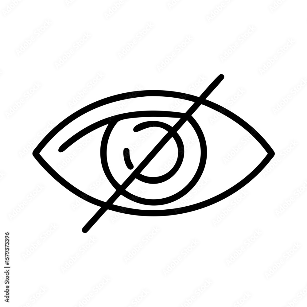 Poster eye icon with a diagonal line through it representing hidden or private visibility in a simple line 